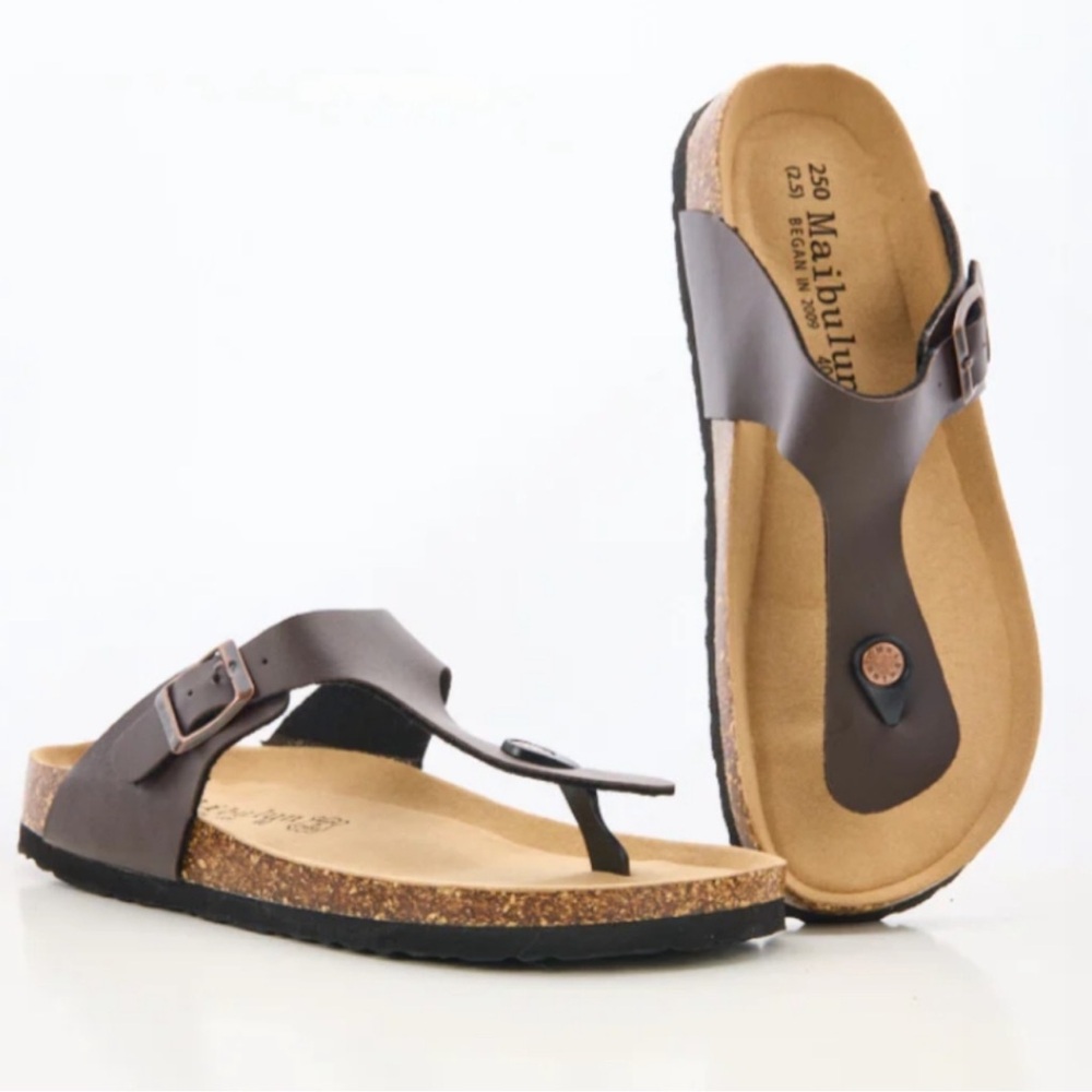 Maibulun Dark Brown T-Strap Footbed Sandals